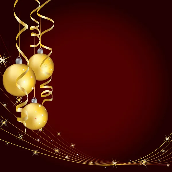 Yellow christmas balls with curling serpentine over dark red Vector Graphics