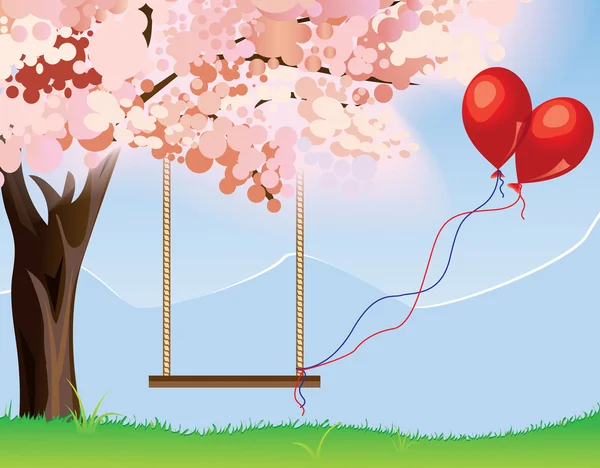 Swing and balloons — Stock Vector