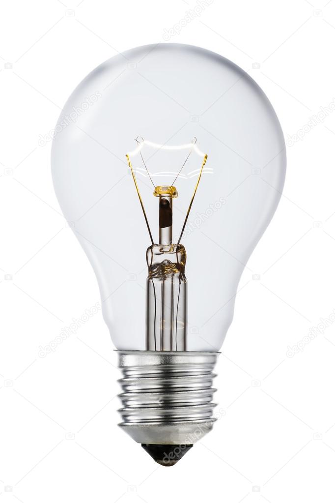 Clear Shining Lightbulb with Clipping Path Isolated On White