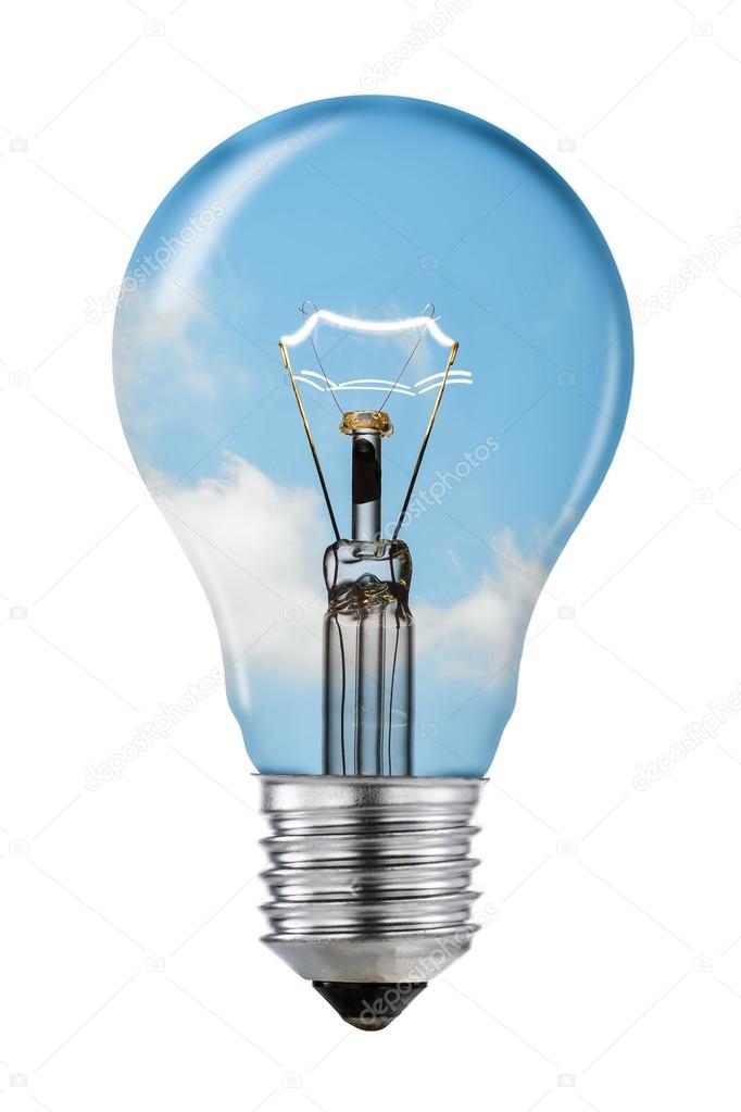 Blue Sky Thinking Lightbulb with Clipping Path