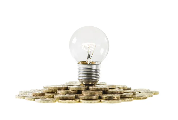 研究資金概念電球コインの山の上 ロイヤリティフリーのストック画像