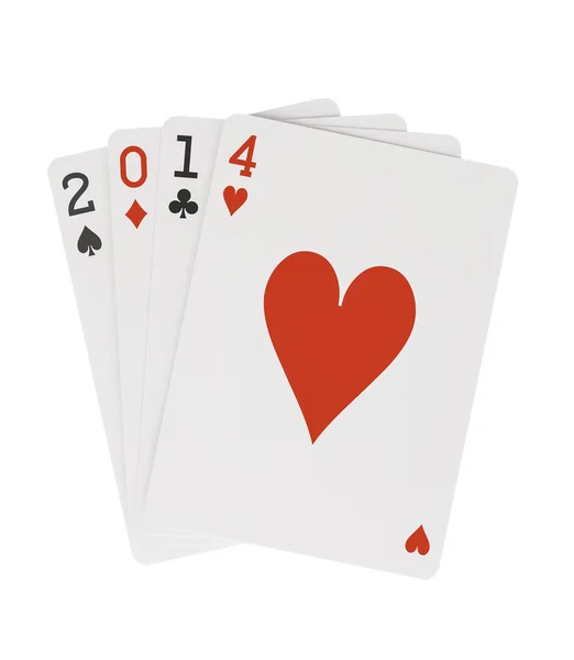 Année 2014 Cartes à jouer avec des coeurs sur le chemin de coupe supérieure — Photo