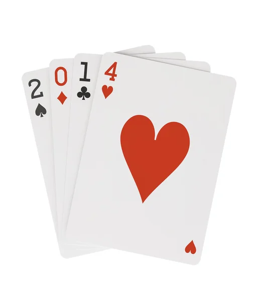 Jaar 2014 speelkaarten met hartjes op bovenste uitknippad Stockafbeelding