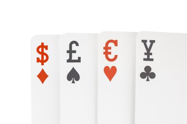 Döviz iskambil ile dolar euro pound yen simgesini