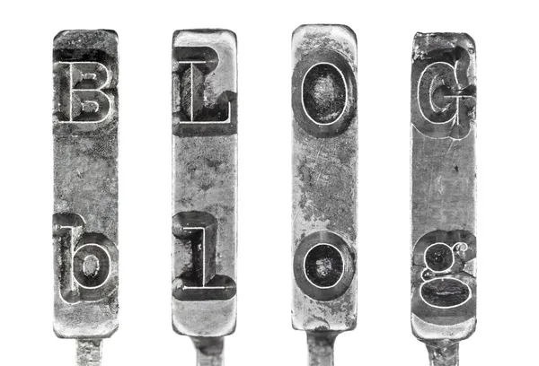 Word BLOG in Vintage Typewriter Typebars Isolated on White Backg — Stock Photo, Image