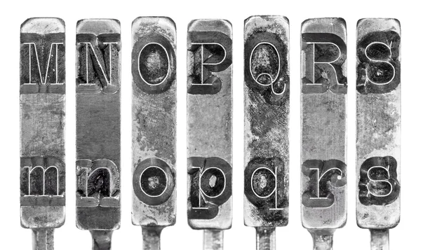 Old Typewriter Typebar Letters M to S Isolated on White — Stock Photo, Image