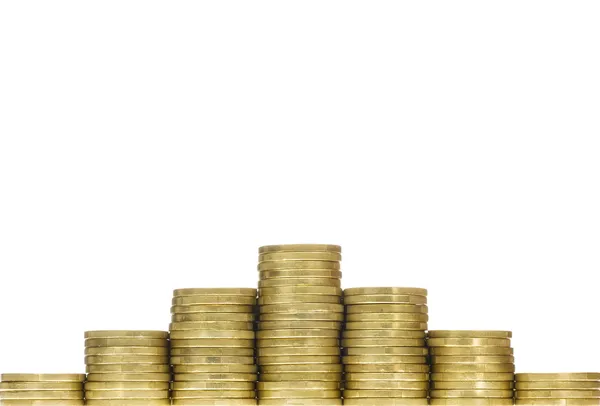 Pyramid Row of Gold Coins Forming Bottom Frame Border — Stock Photo, Image