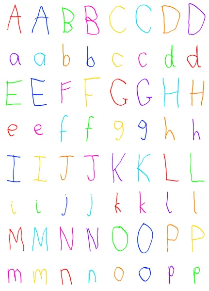 Childs Handwriting Letters Alphabet A to P — Stock Photo, Image