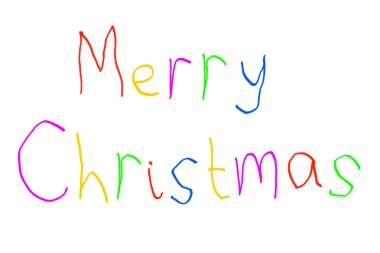 Merry Christmas Greeting in Brightly Colored Childs Handwriting clipart