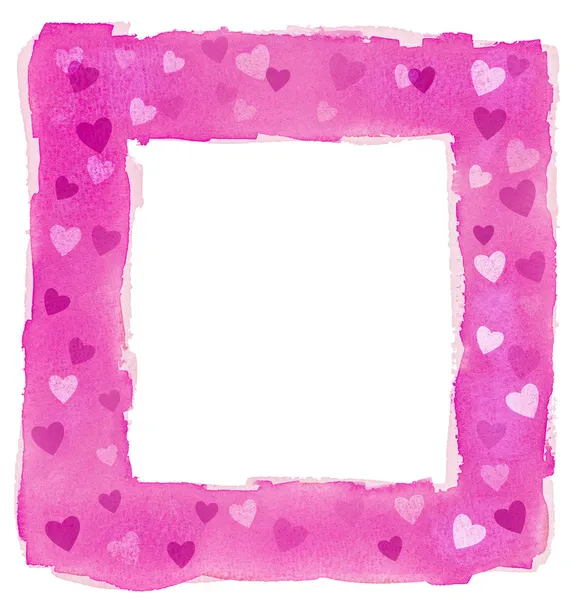 Abstraktní akvarel růžové srdce náměstí hranice rámečku Stock Snímky