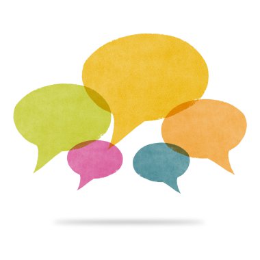 sulu boya boyalı sarı mavi ve pembe konuşma balonu conversati