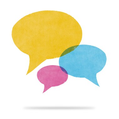 sulu boya boyalı sarı mavi ve pembe konuşma balonu conversati