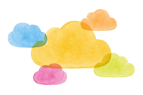 Watercolor Painted Social Networking Clouds Blue Yellow Green Pi — Stock Photo, Image