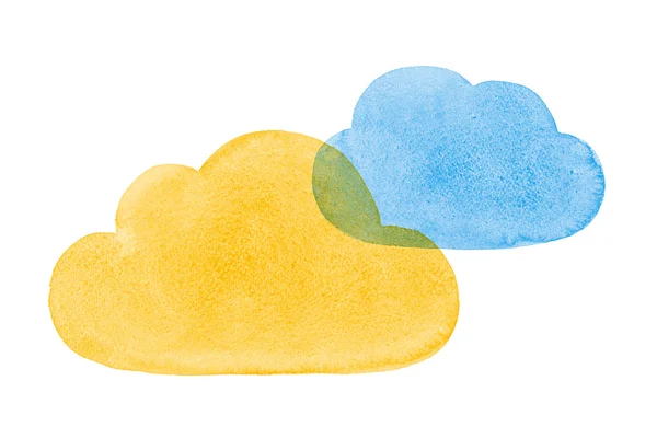 Watercolor Painted Social Networking Clouds Blue Yellow Orange — Stock Photo, Image