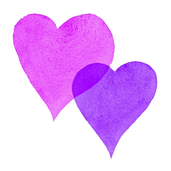 Akvarell målade hjärtan rosa och lila Stockbild
