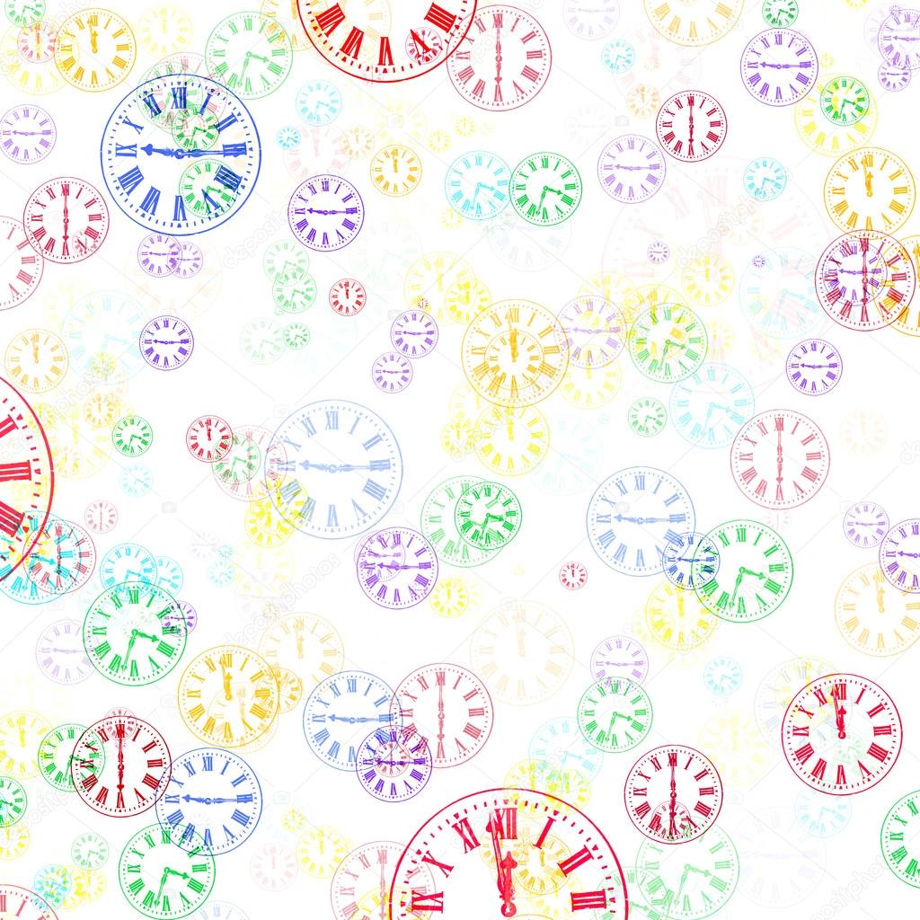 Multi-Colored Clocks Abstract Background