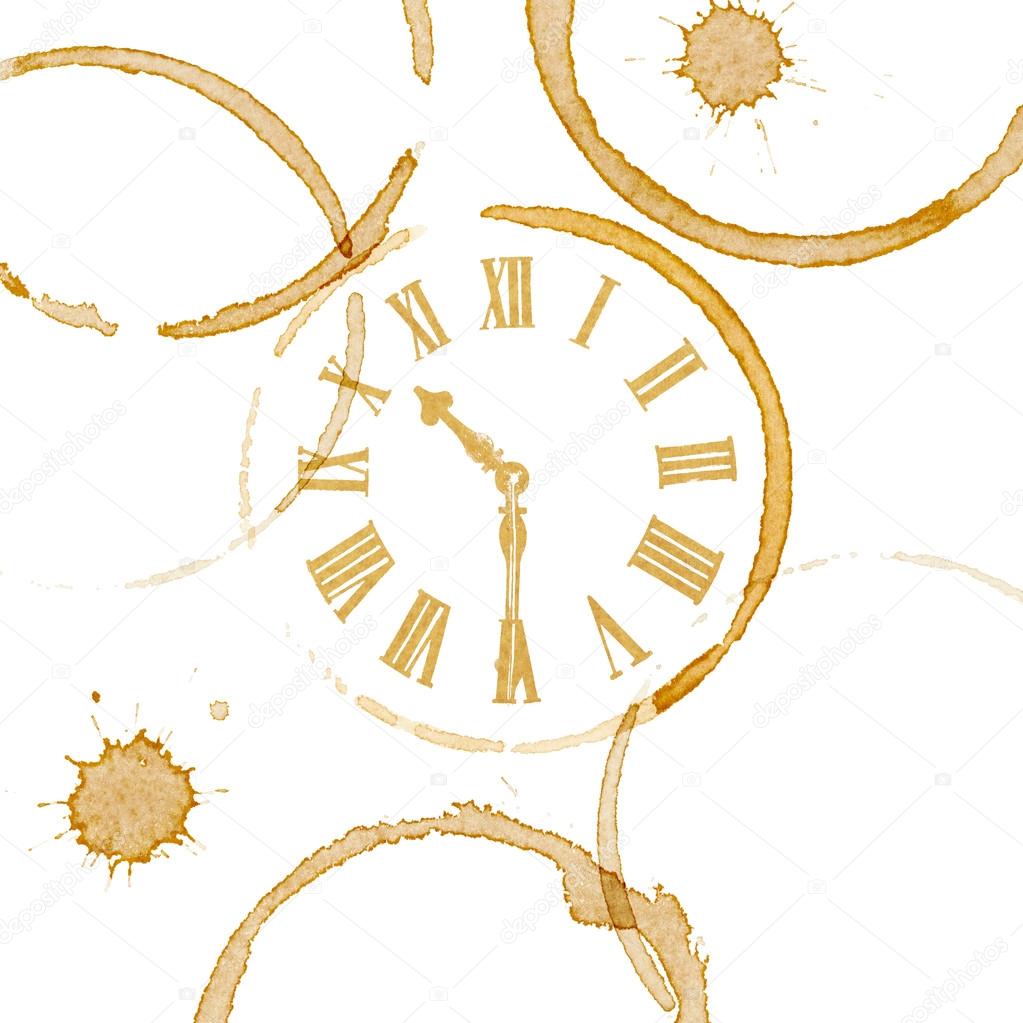 Coffee Time Ring Stains and Clock Face
