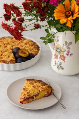 bir tepside erikli kek parçası