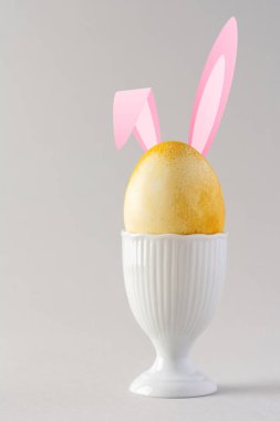Pembe tavşan kulaklı, paskalya sarısı yumurta.