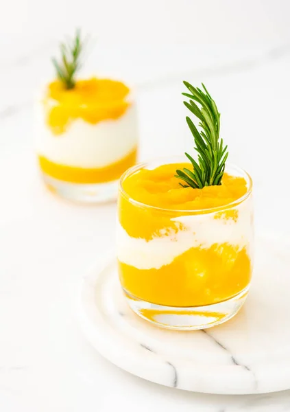 Delicious Healthy Breakfast Mango Smoothie Natural Yogurt Rosemary — Stock Photo, Image