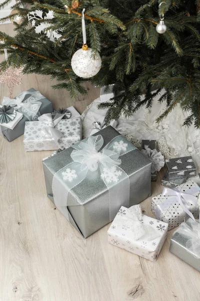 Gift Boxes Christmas Tree Merry Christmas Happy New Year — стоковое фото