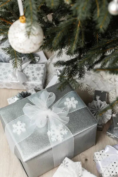 Gift Boxes Christmas Tree Merry Christmas Happy New Year — Φωτογραφία Αρχείου