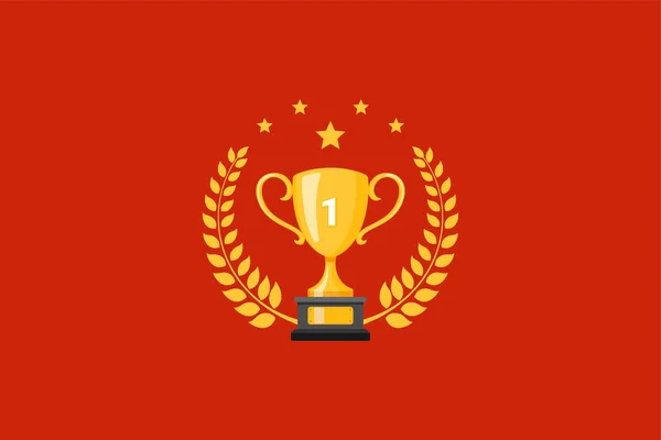 最高のチャンピオンカップトロフィーベクトルデザイン ローレルリースとチャンピオンカップ優勝トロフィー賞 — ストックベクタ