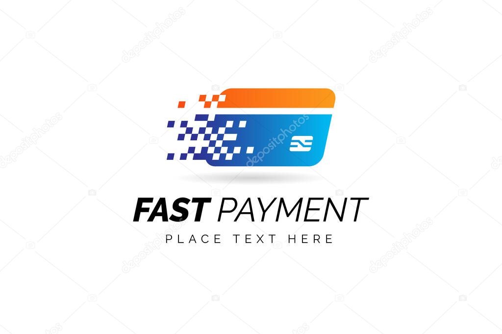 Digital wallet logo design template with pixel effect. Logo concept of credit card, crypto wallet, fast online payment.