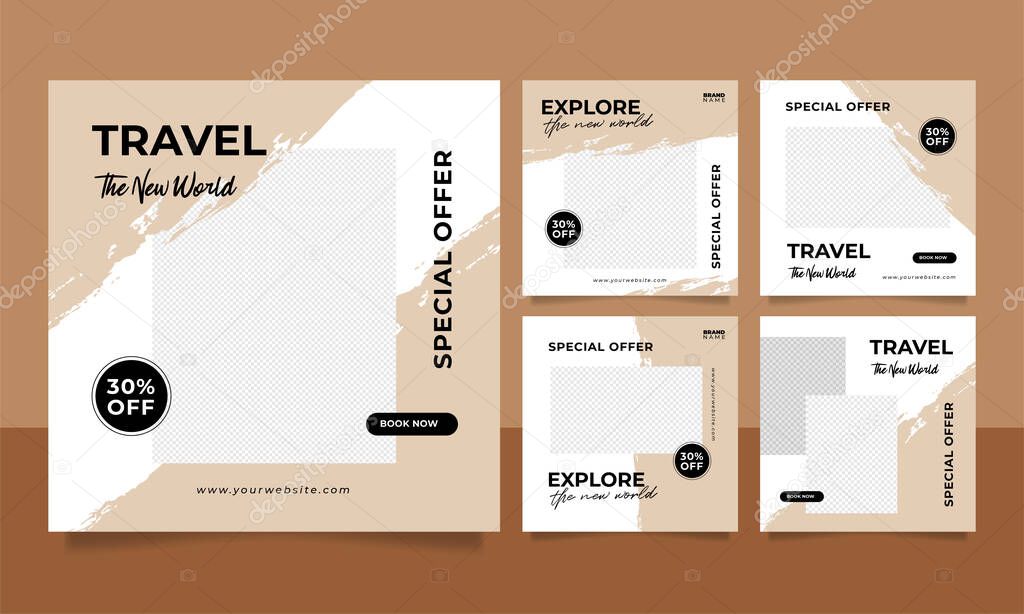 Travel sale banner and social media post template.