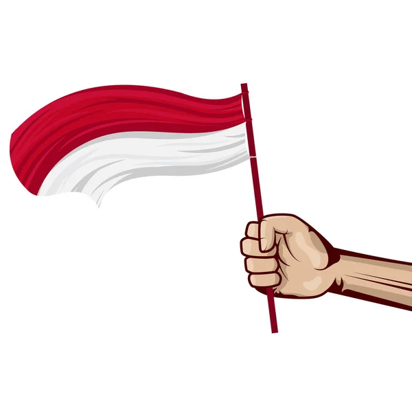 Tangan Memegang Dan Melambaikan Bendera Nasional Indonesia - Stok Vektor