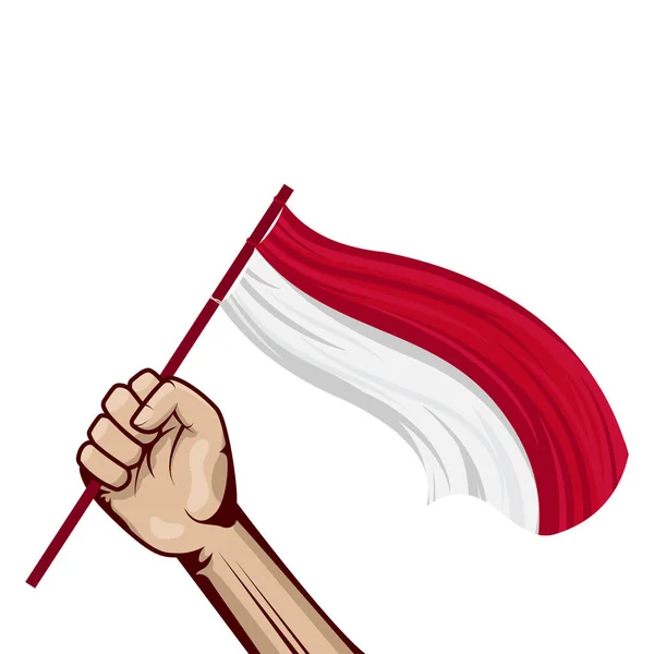 Ręczne Trzymanie Machanie Flagą Narodową Indonezji — Wektor stockowy