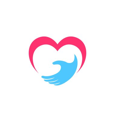 Love care logo design template. Hand with love shape illustration