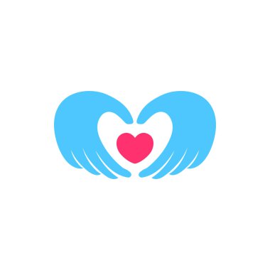 Love care logo design template. Hand with love shape illustration