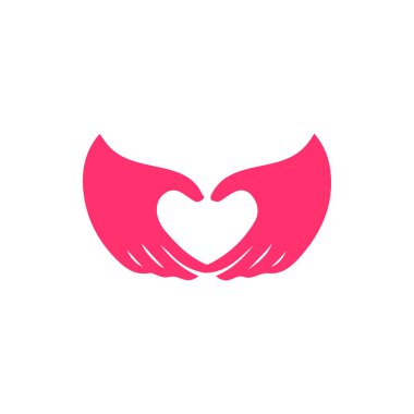 Love care logo design template. Hand with love shape illustration