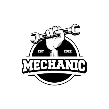Mechanic badge logo design in retro style. Plumber logo design template