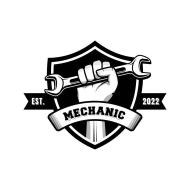 Mechanic badge logo design in retro style. Plumber logo design template