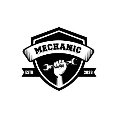 Mechanic badge logo design in retro style. Plumber logo design template