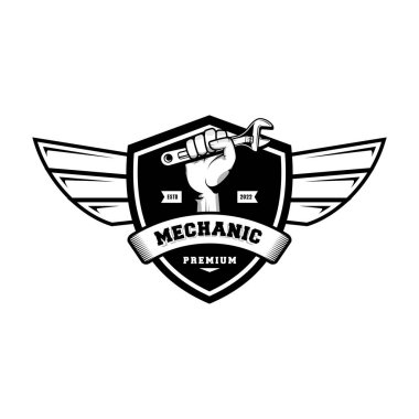 Mechanic badge logo design in retro style. Plumber logo design template
