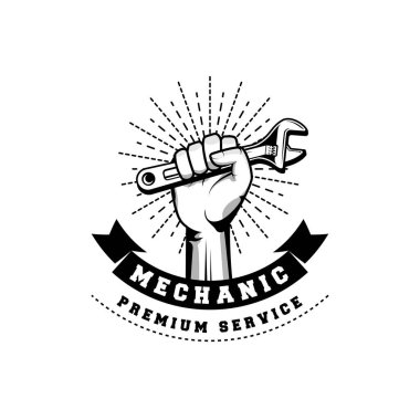 Mechanic badge logo design in retro style. Plumber logo design template