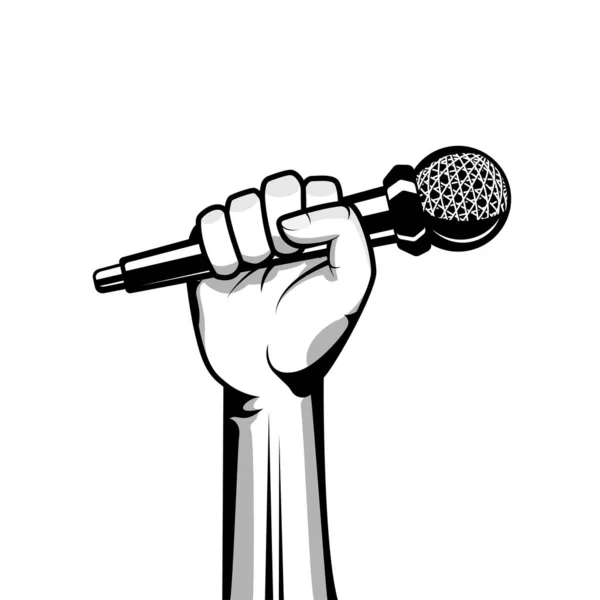 Hand Holding Microphone Vector Illustration Hand Mic Illustration — Stockvektor