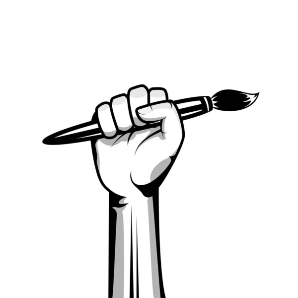 Hand Holding Artist Paint Brush Vector Illustration Arm Raised Hand — Stockvektor