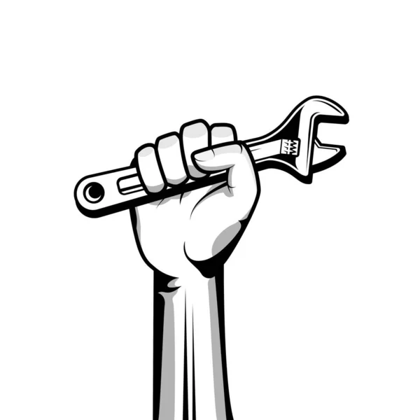 Hand Holding Wrench Vector Illustration Black Color — ストックベクタ