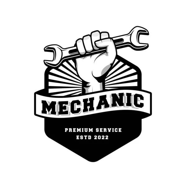 Mechanic badge logo design in retro style. Plumber logo design template
