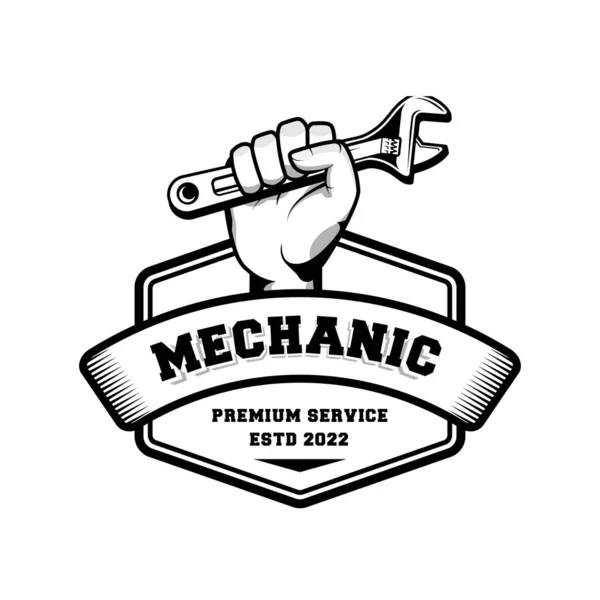 Mechanic Badge Logo Design Retro Style Plumber Logo Design Template — Stock Vector