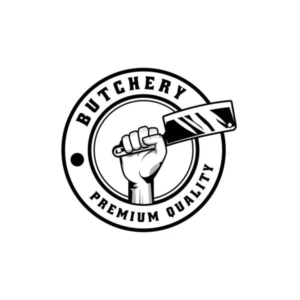 Butchery Logo Design Template Rustic Retro Vintage Style — Stok Vektör