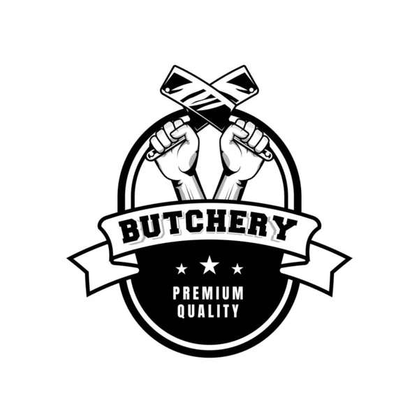 Butchery Logo Design Template Rustic Retro Vintage Style — Stock vektor