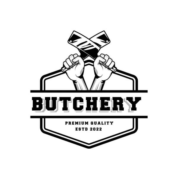 Butchery Logo Design Template Rustic Retro Vintage Style — Stock vektor