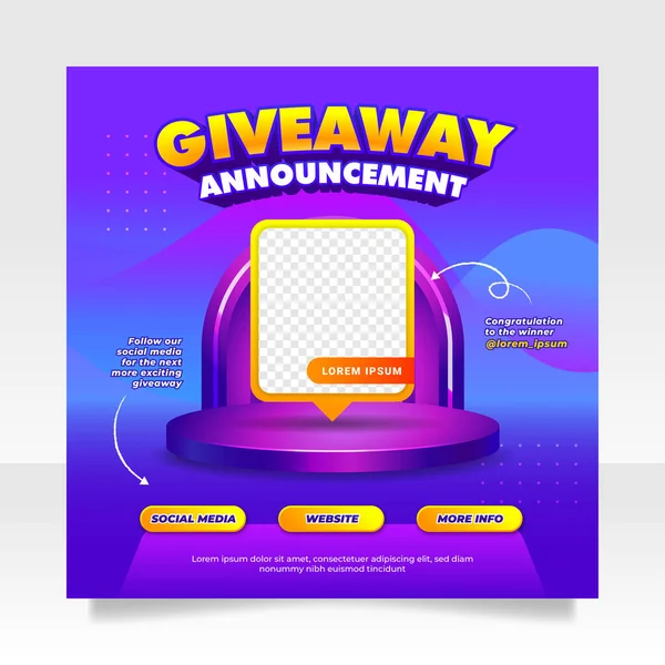 Giveaway Winnaar Aankondiging Social Media Post Banner Sjabloon — Stockvector