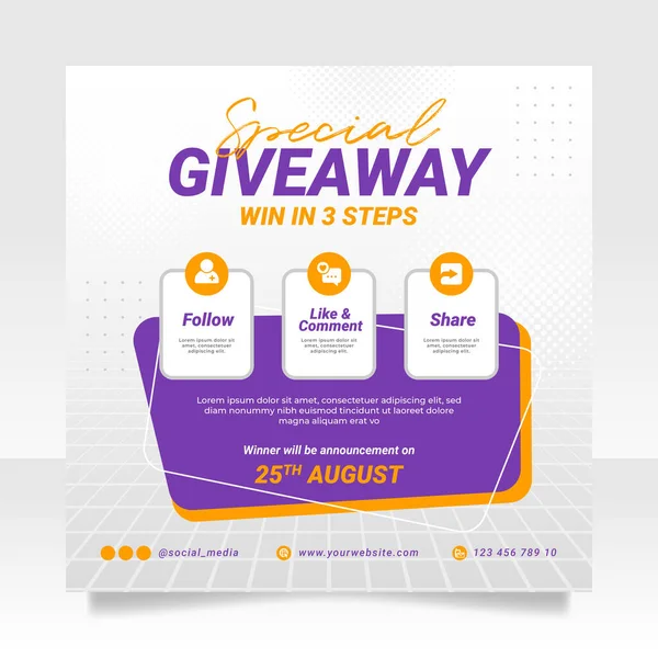 Giveaway Wedstrijd Social Media Post Banner Sjabloon — Stockvector