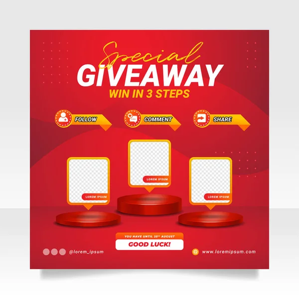 Giveaway Wedstrijd Social Media Post Banner Sjabloon — Stockvector